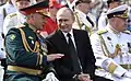 Shoigu in closed collar parade uniform (debuted 2017 in the Moscow Victory Day Parade, introduced beginning 2018)