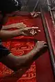 Jamdani weaving in a loom of the village