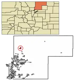 Location of Nunn in Weld County, Colorado.