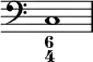 {
\clef bass
\time 4/4
<<
\override Score.TimeSignature
#'stencil = ##f
\relative c {
<c>1
}
\figures {
<6 4>
}
>>
}